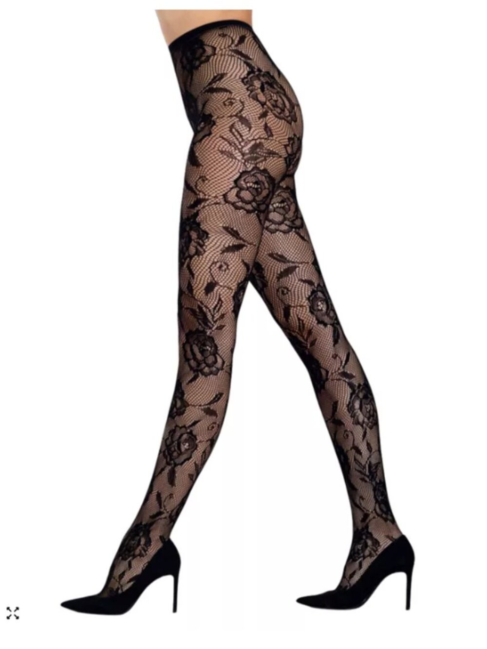 Lechery Floral Net Tights Black L/XL Fishnet Pantyhose NWT
